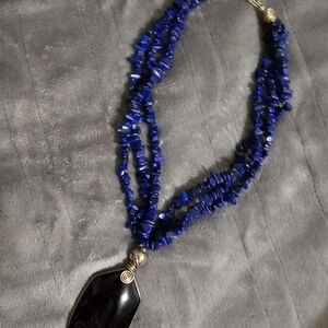 Elegant Blue and Black Gemstone Necklace